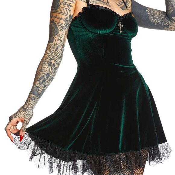 Dolls Kill Dresses & Skirts - WIDOW Blind Faith Velvet Dress [Green]